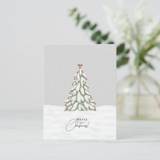Merry Christmas Snow Christmas Tree Holiday Card Postkarte (Stehend Vorderseite)