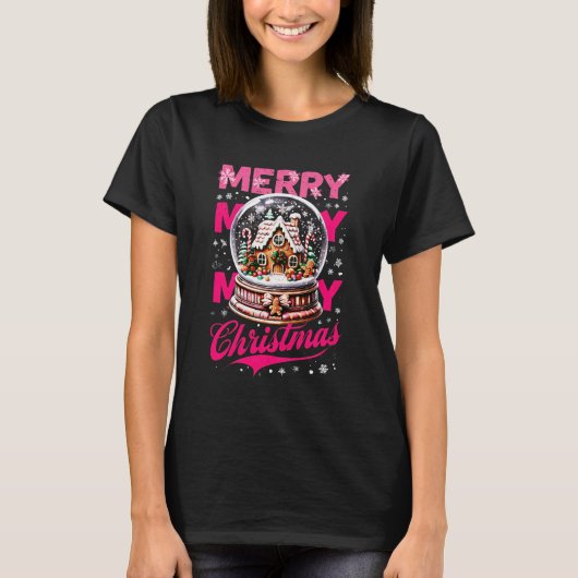 Merry Christmas Snow Globe Gingerbread House Cooki T-Shirt (Vorderseite)
