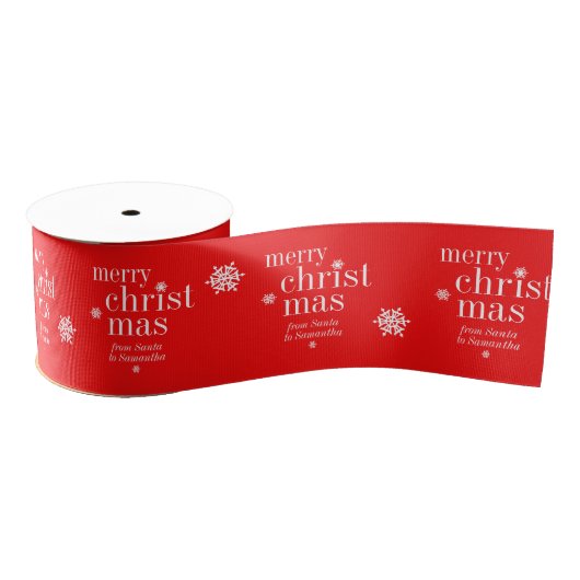 Merry Christmas Snow name pattern red Ripsband (Spule)
