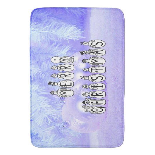 Merry Christmas Snow People Font Blue Tint Snow Badematte (Vorderseite Vertikal)