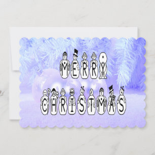 Merry Christmas Snow People Font Blue Tint Snow Einladung