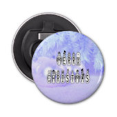 Merry Christmas Snow People Font Blue Tint Snow Flaschenöffner (Vorderseite)