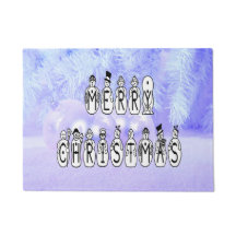 Merry Christmas Snow People Font Blue Tint Snow