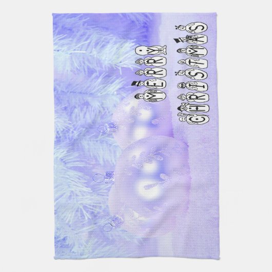 Merry Christmas Snow People Font Blue Tint Snow Geschirrtuch (Vertikal)