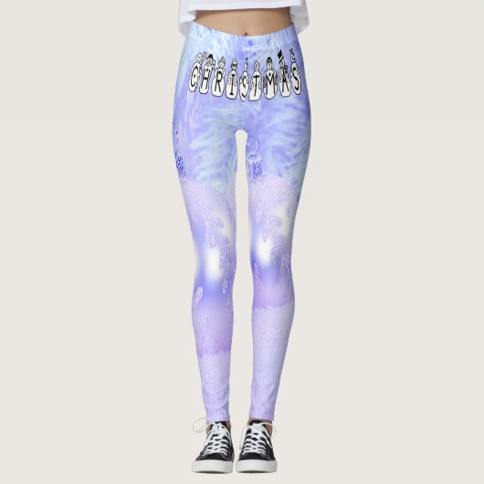 Merry Christmas Snow People Font Blue Tint Snow Leggings (Vorderseite)