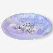 Merry Christmas Snow People Font Blue Tint Snow Pappteller (Schrägansicht)