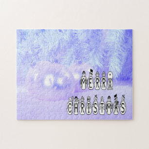 Merry Christmas Snow People Font Blue Tint Snow Puzzle