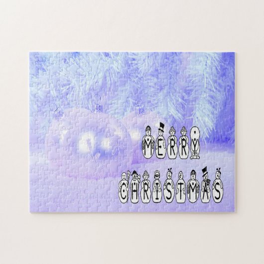 Merry Christmas Snow People Font Blue Tint Snow Puzzle (Horizontal)