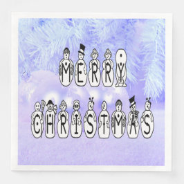 Merry Christmas Snow People Font Blue Tint Snow Serviette