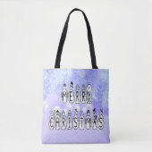 Merry Christmas Snow People Font Blue Tint Snow Tasche (Vorderseite)