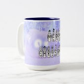 Merry Christmas Snow People Font Blue Tint Snow Zweifarbige Tasse (Vorderseite Links)