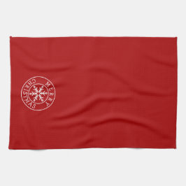 Merry Christmas Snowflake on Bright Red Geschirrtuch
