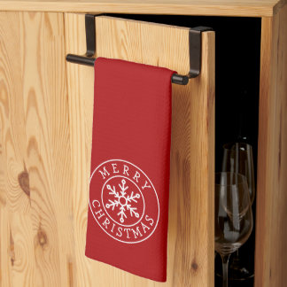 Merry Christmas Snowflake on Bright Red Geschirrtuch