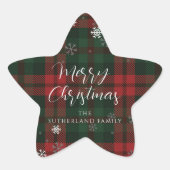 Merry Christmas Snowflakes Plaid Script Custom Stern-Aufkleber (Vorderseite)