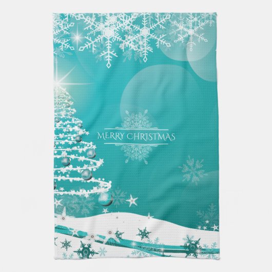 Merry Christmas Snowflakes Tree Flowers & Stars Geschirrtuch (Vertikal)
