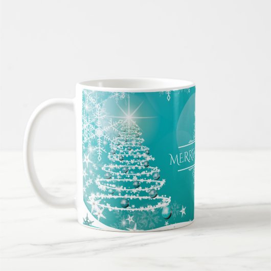 Merry Christmas Snowflakes Tree Flowers & Stars   Kaffeetasse (Links)