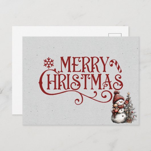 Merry Christmas Snowman Decorating the Tree Postkarte (Vorne/Hinten)