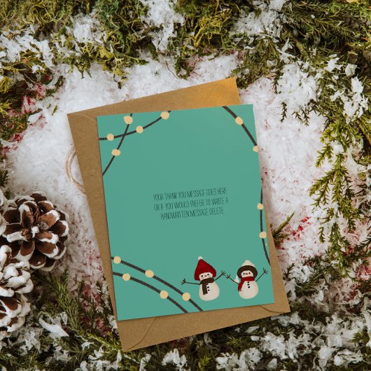 Merry Christmas Snowman Duo– Winter Lights on Teal Dankeskarte