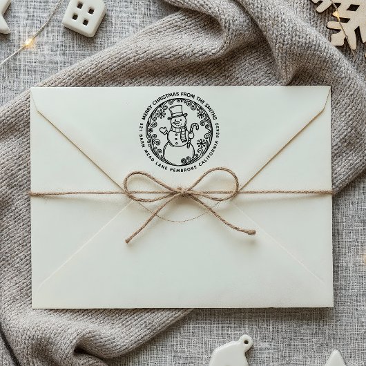 MERRY CHRISTMAS Snowman Familienname Rücksendeadre Permastempel