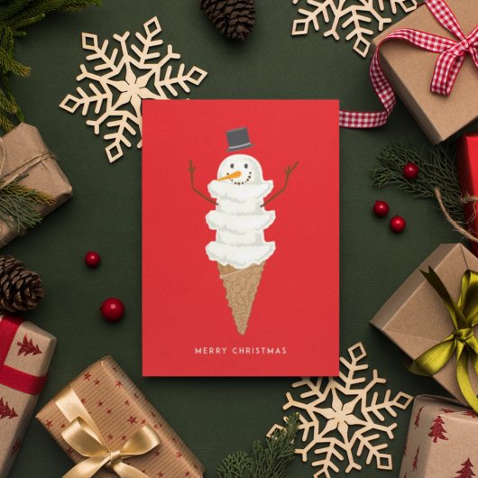 MERRY CHRISTMAS Snowman Ice Creme Cone Postkarte