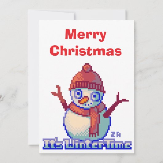 Merry Christmas Snowman Pixel Art Einladung (Vorderseite)