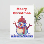 Merry Christmas Snowman Pixel Art Einladung (Stehend Vorderseite)