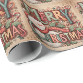 Merry Christmas Snowman Red Scarf Cute Font Geschenkpapier (Rolleneckpunkt)