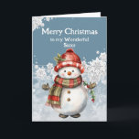 Merry Christmas Snowman Sister Karte<br><div class="desc">Das Lächeln eines Schneemanns,  so warm und hell,  genau wie unsere Freundschaft,  pure Freude. Frohe Weihnachten,  meine liebe Schwester Mai unser Lachen nie enden.</div>
