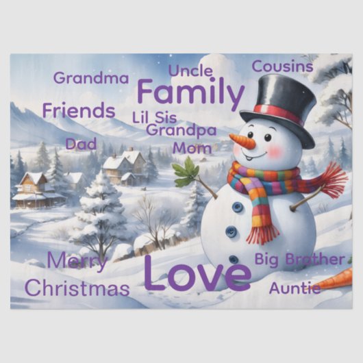 Merry Christmas Snowman Tissue Paper Seidenpapier (Vorderseite)