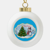 Merry Christmas Snowman Tree Cute Keramik Kugel-Ornament (Vorderseite)