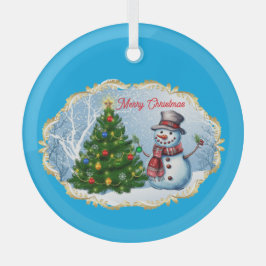 Merry Christmas Snowman Tree Cute Ornament Aus Glas