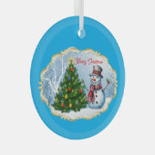Merry Christmas Snowman Tree Cute Ornament Aus Glas (Vorderseite Rechts)