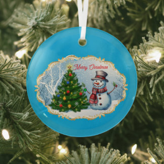 Merry Christmas Snowman Tree Cute Ornament Aus Glas