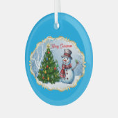 Merry Christmas Snowman Tree Cute Ornament Aus Glas (Vorderseite links)