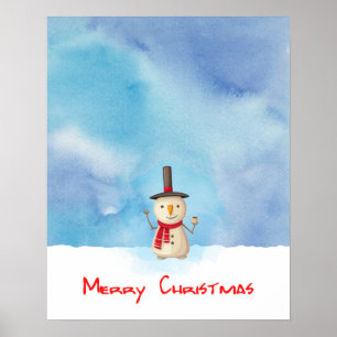 Merry Christmas Snowman Waving And Smiling Poster