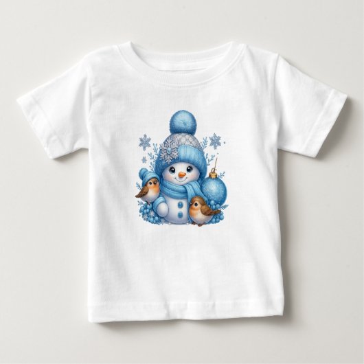 Merry Christmas Snowman With Birds Holiday Tee (Vorderseite)