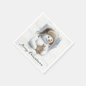 Merry Christmas Snowman With Bunny Serviette (Ecke)