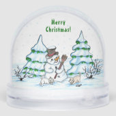 Merry Christmas! Snowman with Cat and Puppy Schneekugeln (Rückseite)