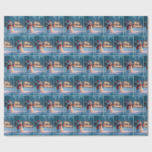 Merry Christmas Snowman with Neon Sign Geschenkpapier (Flach)