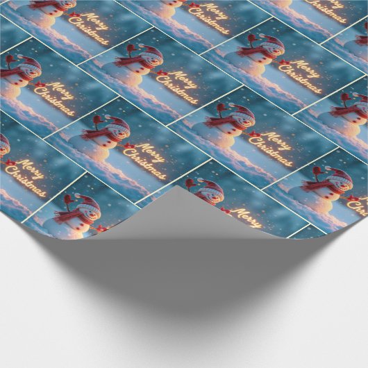 Merry Christmas Snowman with Neon Sign Geschenkpapier (Ecke)