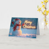 Merry Christmas Snowman with Neon Sign Karte (Gelbe Blume)