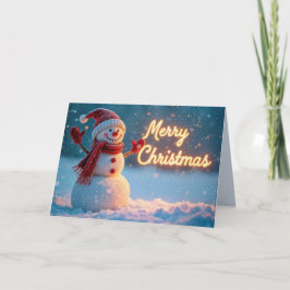 Merry Christmas Snowman with Neon Sign Karte
