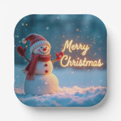 Merry Christmas Snowman with Neon Sign Pappteller (Vorderseite)