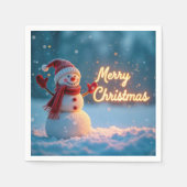 Merry Christmas Snowman with Neon Sign Serviette (Vorderseite)