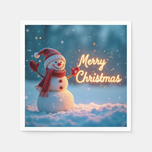 Merry Christmas Snowman with Neon Sign Serviette (Vorderseite)