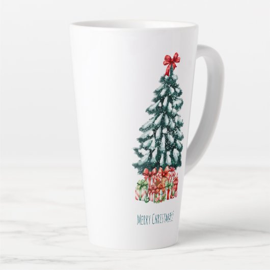 Merry Christmas Snowy Pine Tree Milchtasse (Rechte Ecke)