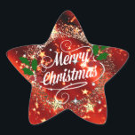 Merry Christmas, Sparkling Red and Gold Design Stern-Aufkleber<br><div class="desc">Merry Christmas,  holiday red and sparkling gold design</div>