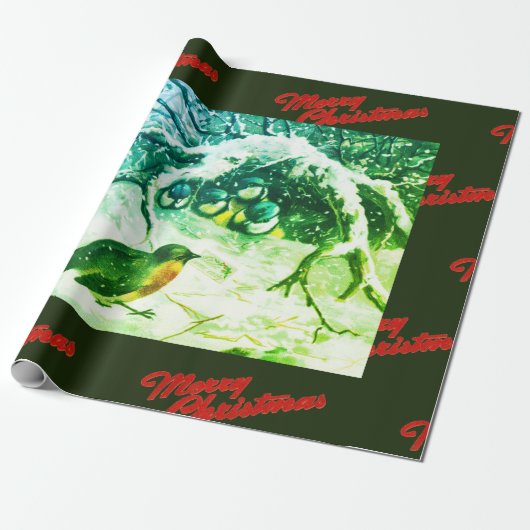 MERRY CHRISTMAS SPARROW IN SNOW CHRISTMAS WRAPPING GESCHENKPAPIER (Ungerollt)
