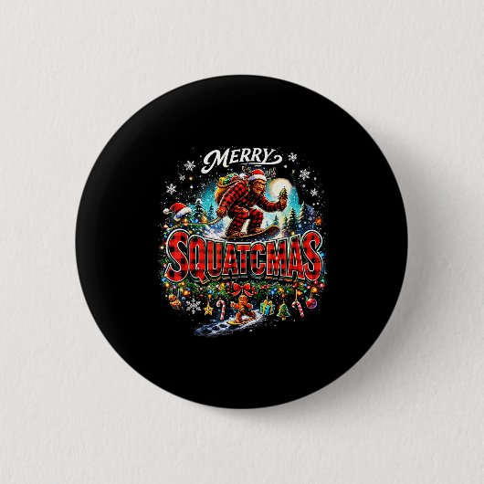 Merry Christmas Squatchmas Funny Bigfoot Snowboard Button (Vorderseite)