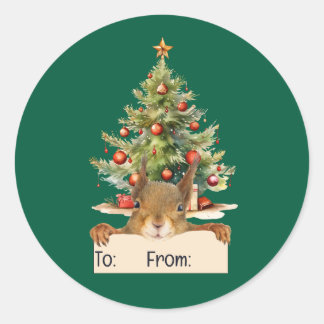 Merry Christmas Squirrel Christmas Tree To From Runder Aufkleber